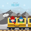 Train Public Subway Railway Mountain Travel Holiday Winter Boy Cartoon Character Vector
