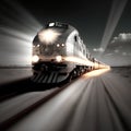 Train on the railroad at night with motion blur effect, 3d render