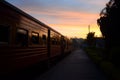 Train on the railroad station platform in Haputale Royalty Free Stock Photo