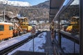 Train on railroad track against beautiful matterhorn Royalty Free Stock Photo