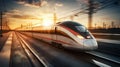 Train on railroad track with motion blur effect. AI Generative Royalty Free Stock Photo