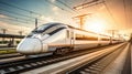 Train on railroad track with motion blur effect. AI Generative Royalty Free Stock Photo