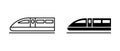 Train on a railroad vector icon set. Outline railway symbol