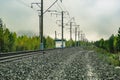 Train rails in country landscape top view Royalty Free Stock Photo