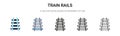Train rails icon in filled, thin line, outline and stroke style. Vector illustration of two colored and black train rails vector