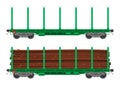 Train railway car for transportation raw wood.