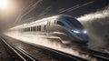 train on the railway interstellar lighting dust High-speed train traveling in lightning dust interstellar Royalty Free Stock Photo