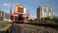 Train on the railway near the station