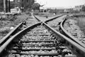 Train railway railroad track for junction in black white background Royalty Free Stock Photo