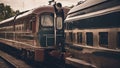 train on the railway retro vintage old train background Royalty Free Stock Photo