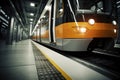 Train on the railway station. Modern intercity passenger train on the railway platform