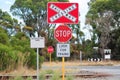 Train railway stop traffic sign Royalty Free Stock Photo