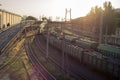 A train on the railway, sunset