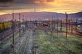 Train railway tracks at sunset, Bratislava