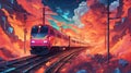 train on the railway train driving through fire and ice, sinister holographic astral cosmic