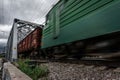 Train, railway wagons with motion blur effect. transportation, railroad Royalty Free Stock Photo