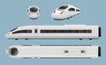 Train realistic. Urban transport modern locomotive decent vector templates of train on railroad