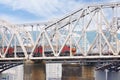 Train rides on the railway bridge Royalty Free Stock Photo