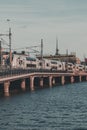 Train rolling over Centralbron bridge on its way to the Central Station