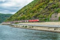 Train running along the Rhine