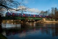 Train running over flooded river