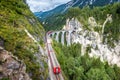 Train runs on Landwasser Viaduct, Filisur, Switzerland