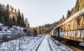 Train. Rusty. Hills Snow. Winter. Forest Royalty Free Stock Photo