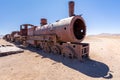 Train rusty locomotive carcass railway carriages, Bolivia train cemetery