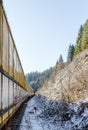 Train. Rusty. Snow. Winter. Composition. Forest. Hills Royalty Free Stock Photo