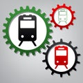 Train sign. Vector. Three connected gears with icons at grayish