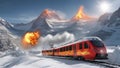 train in the snow A burning electric tourist train catches fire as it slides down the mountain