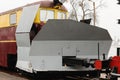 Train snowplow, old train with shovel in front Royalty Free Stock Photo