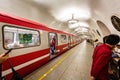 Train standing at station platform with doors open in St Petersburg Metro in St Petersburg, Russia Royalty Free Stock Photo