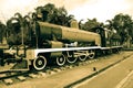 A train of State Railway of Thailand manument in sepia color