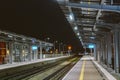 Train station at Gdansk airport GDN in Poland. railway platform of Lech Walesa Airport in Gdansk, Poland. Gdansk Airport lotnisko Royalty Free Stock Photo