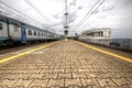 Train station of Genova Nervi sea with train.