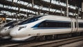 train on the station high speed train to china streamlined bullet arriving railway Royalty Free Stock Photo