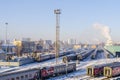 The train station in Moscow in the winter trains