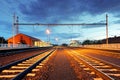 Train station in motion blur at night, railroad