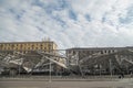 Train station in Naples. Complex structures made of metal and glass, new modern architecture