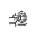 Train station and passenger gets on the train hand drawn outline doodle icon. Royalty Free Stock Photo