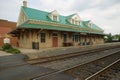 Train station and railroad tracks