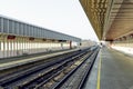 Train station railway track construction building architecture shapes and lines empty transportation object Royalty Free Stock Photo