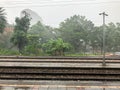 Train station with roof on rainy day in Thailand Royalty Free Stock Photo