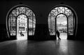 Train station Rossio. Old city of Lisbon. Portugal. black and white Royalty Free Stock Photo