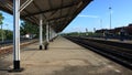 Train station see railway track line , platform, Royalty Free Stock Photo