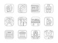 Train station and service flat line icons Royalty Free Stock Photo