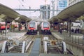 Train station, Spring in Oslo, Norvegia. View strets, nature in Royalty Free Stock Photo