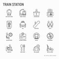Train station thin line icons set
