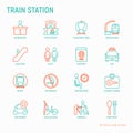 Train station thin line icons set